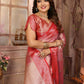 Anaita Peach Tissue Silk With Zari Weaving Saree With Blouse