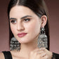 NVR Women's Silver Plated Mirror Work Oxidised Contemporary Jhumka Earrings | Swadesiicart