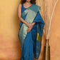 Very Much Indian Handloom Pure Cotton Linen Saree With Golden Border - Serene Blue | Swadesiicart