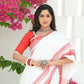 Beatitude White Cotton Zig Zag Border Handloom Saree