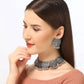 Lotus Design Silver Color Necklace Choker Set