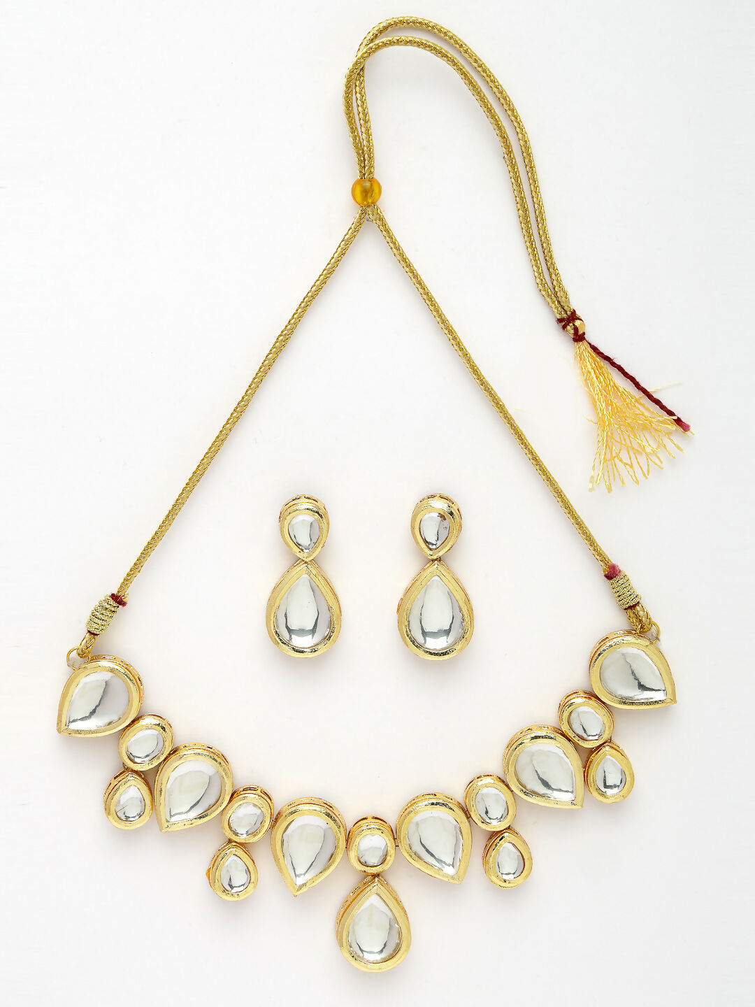 NVR Women's Gold Kundan-Studded Handcrafted Jewellery Set - Swadesiicart