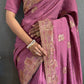 Vastranavya Mauve Vichitra Silk Zari with Swarovski Work Ready to Wear Saree | Swadesiicart