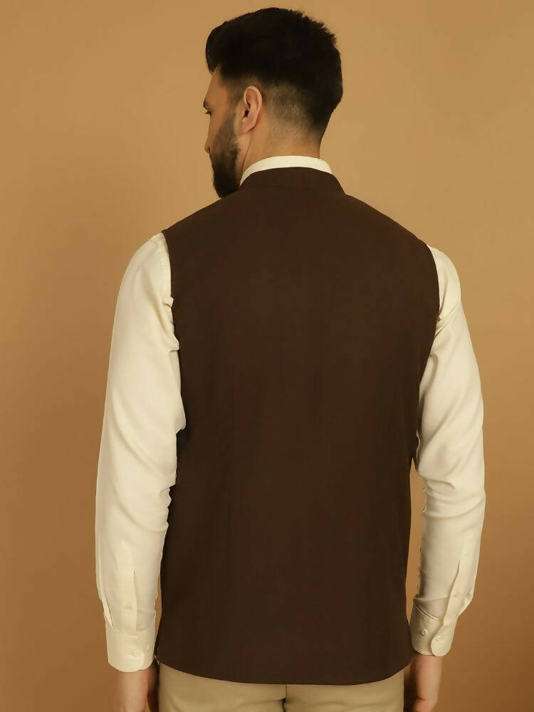Even Apparels Pure Wool Nehru Jacket - Brown | Swadesiicart