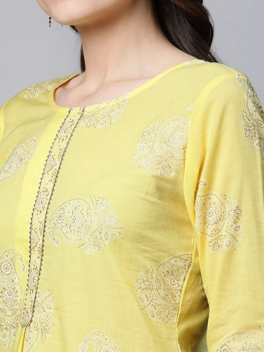 Ahalyaa Women Yellow Pure Cotton Glitter Print Tunic | Swadesiicart