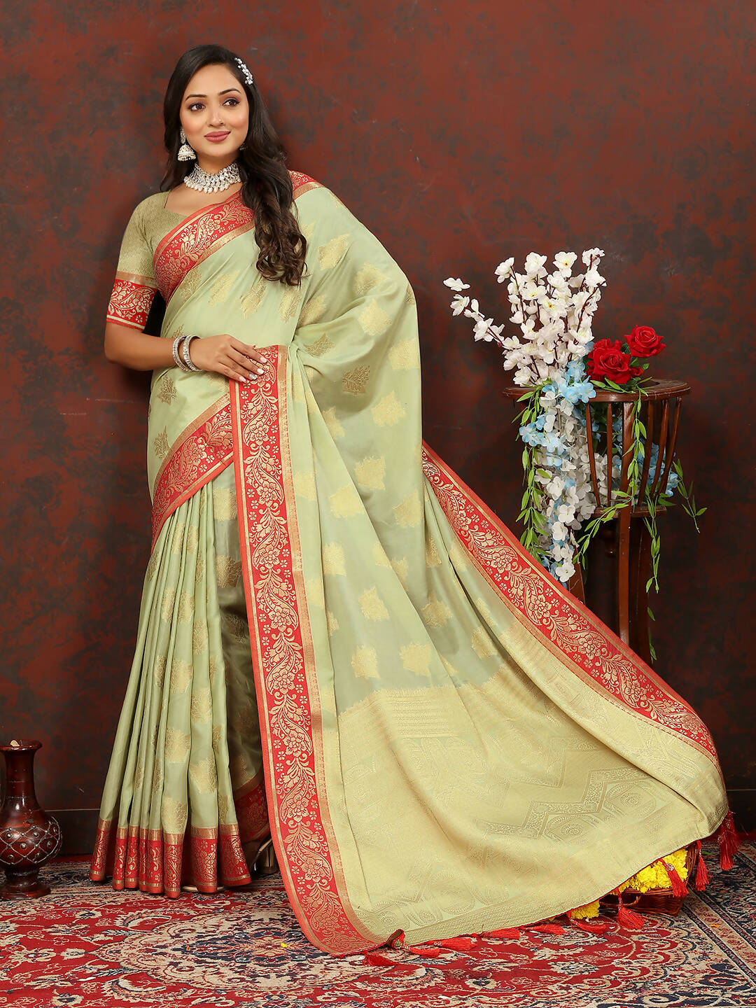 Lorenvalley Fashion Seagreen Cotton Woven Design with Zari Weaving Design Saree - Swadesiicart