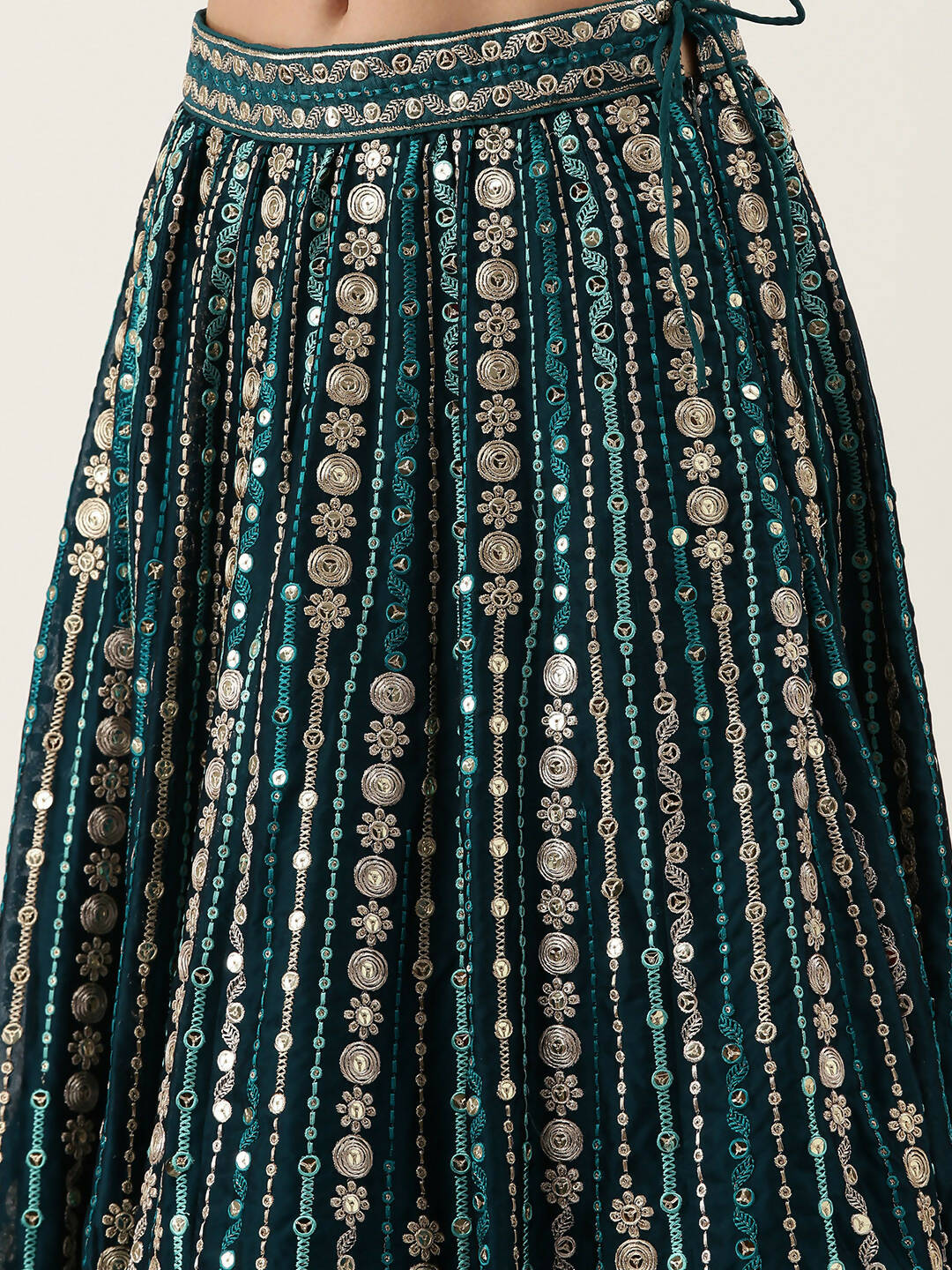 House of Panchhi Teal Pure Georgette Sequinse Work Lehenga & Blouse with Dupatta | Swadesiicart