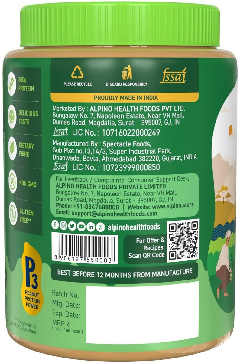 Alpino Natural Peanut Butter Smooth Unsweetened | Swadesiicart