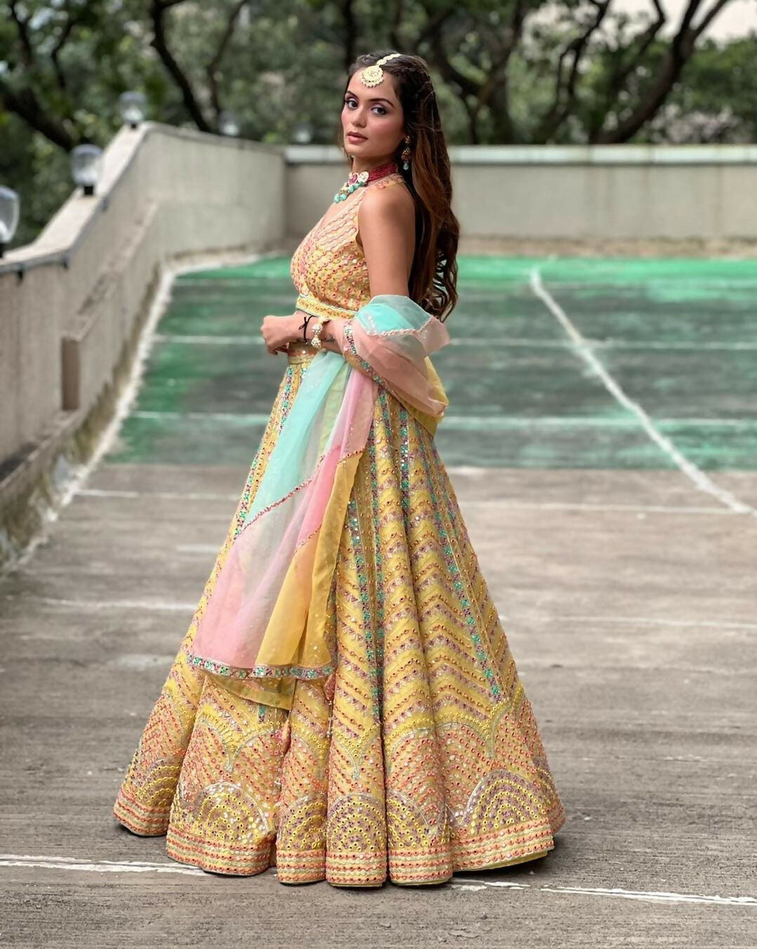 Jyoti Fashion Yellow Thread Embroidered Heavy Dola Silk Designer Lehenga Choli with Dupatta | Swadesiicart