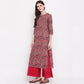 NOZ2TOZ Women's Red Kalamkari Print Cotton Kurta- (1pc set) - Swadesiicart