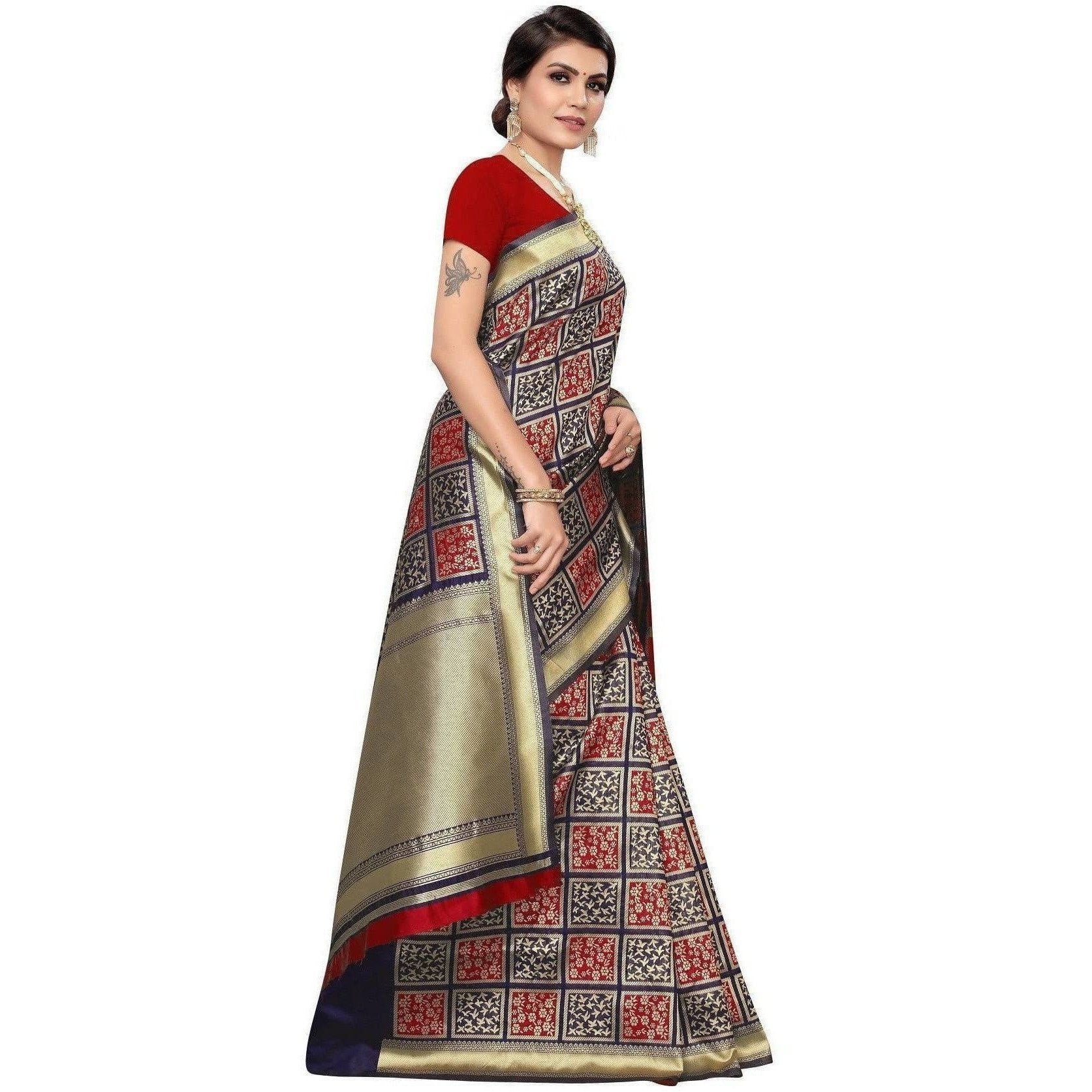 Vamika Banarasi Jaquard Blue Weaving Saree (Banarasi 21) | Swadesiicart