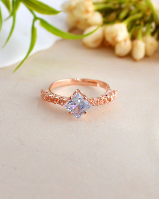 VOJ white CZ-detail Stainless Steel Cubic Zirconia Gold-Polished adjustable finger Ring | Swadesiicart