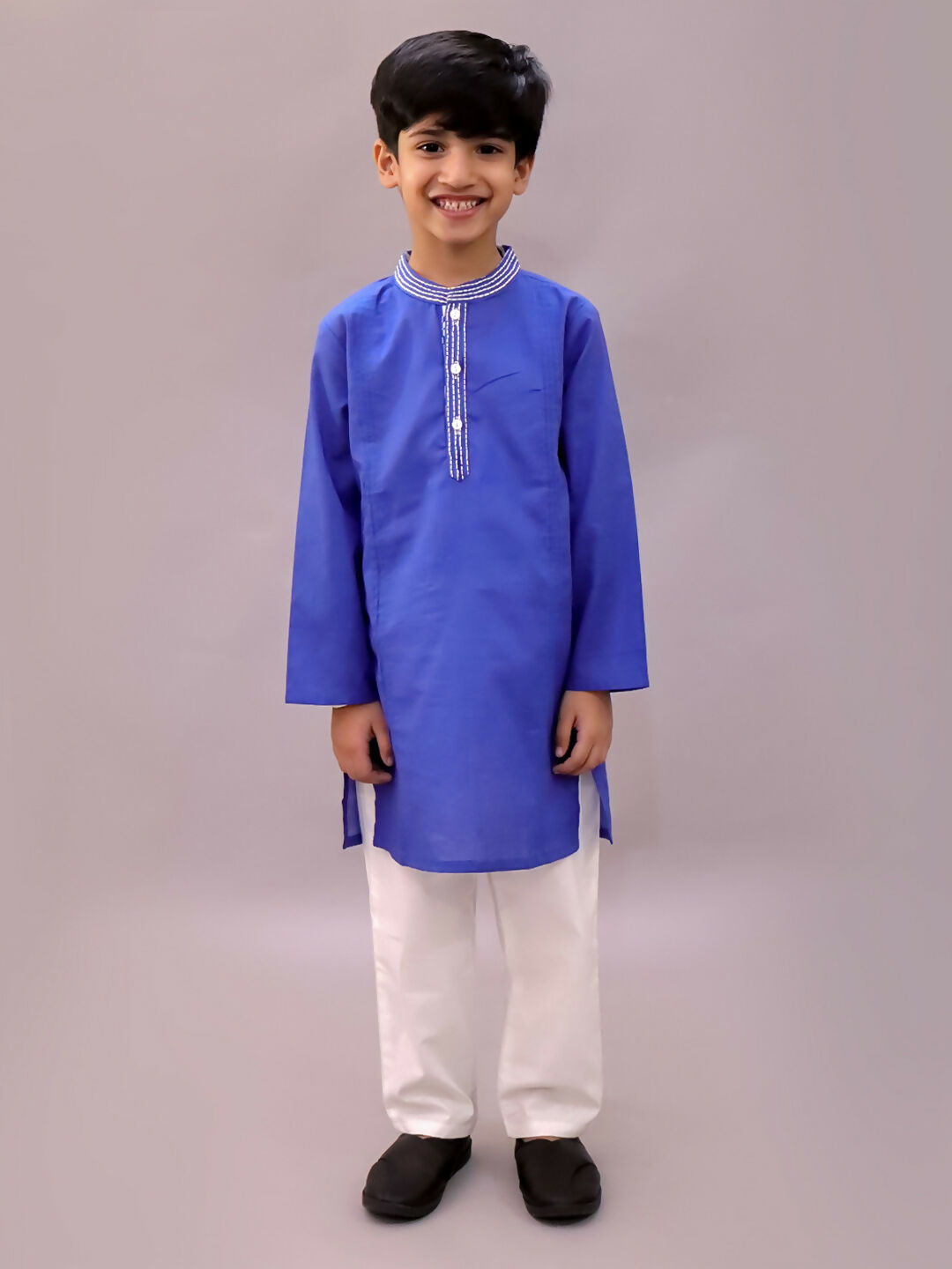 Lil Drama Shor-Gul Blue Kurta Pyjama with Jacket Set For Boys | Swadesiicart
