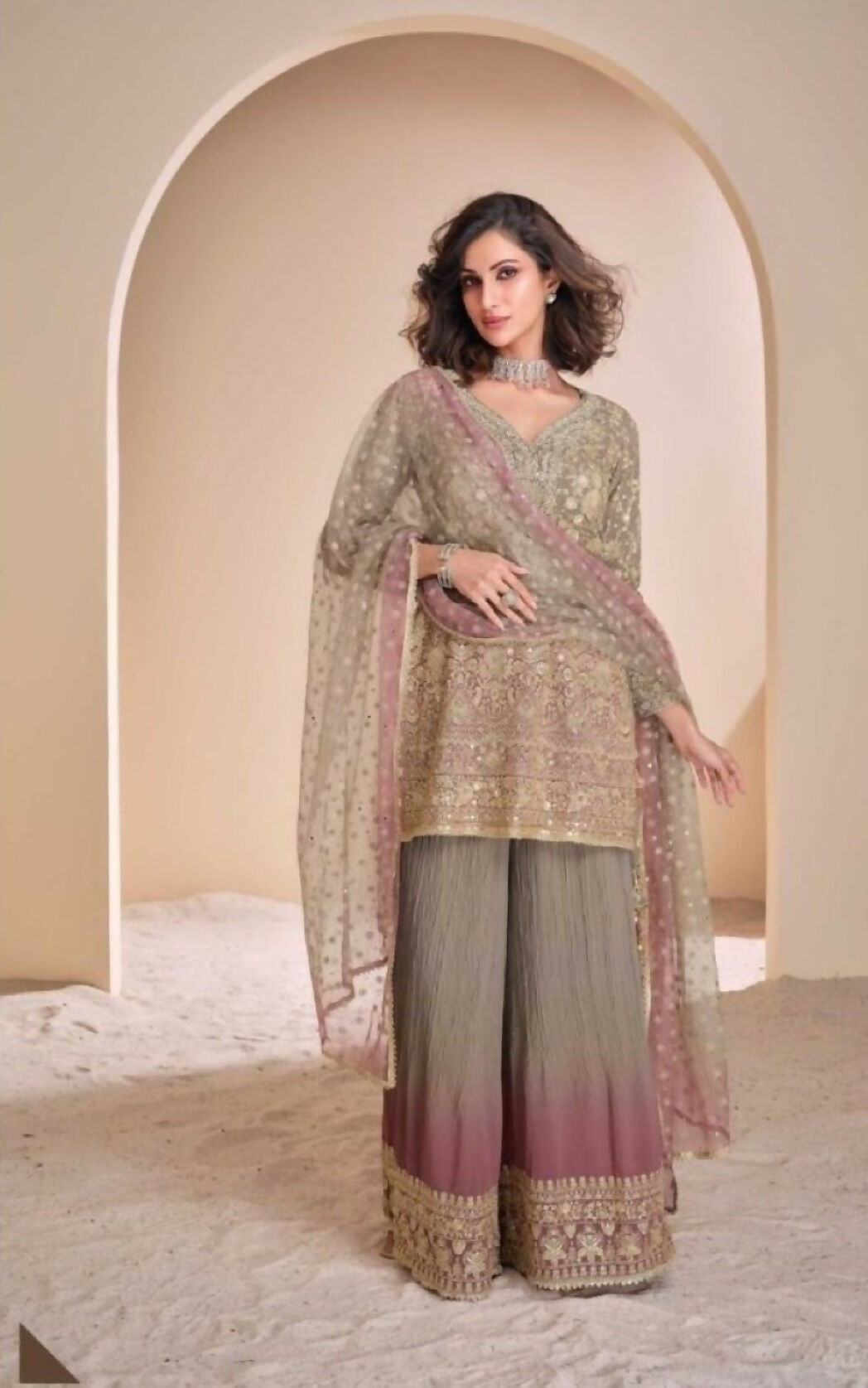 Anaita Brown Georgette Readymade Suit with Codding Dori & Sequence Work