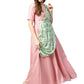 Ahalyaa Pink & Green Solid Maxi Dress with Attached Dupatta | Swadesiicart