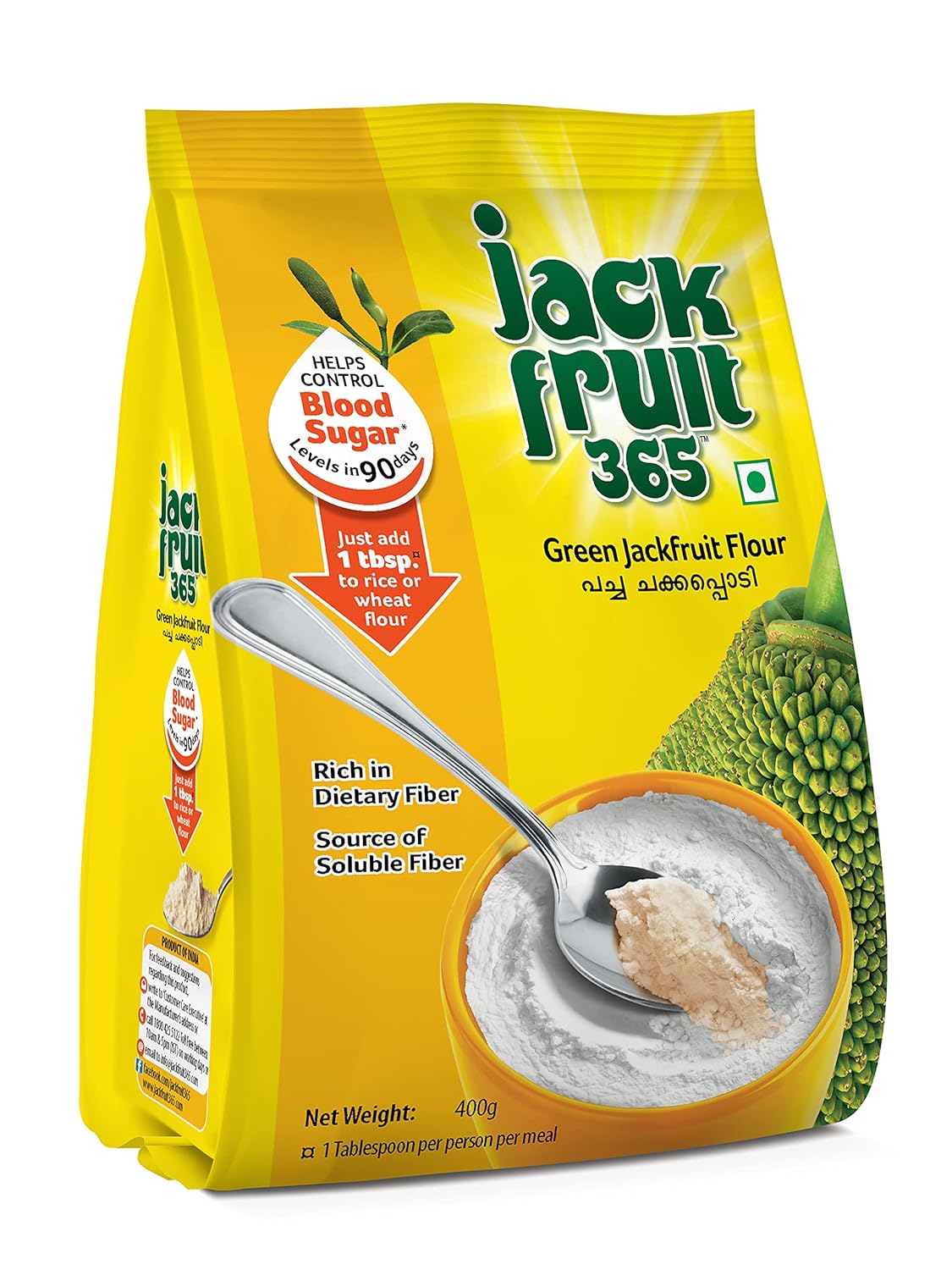Jackfruit365 Green Jackfruit Flour | Helps To Manage Blood Sugar Levels | Rich Source of Soluble Fiber and Protein - Swadesiicart