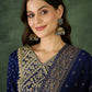 The52 Blue Women's Gorgeous Embroidered Work Vichitra Silk Fabric Flared Kurta Pant and Dupatta Set - Swadesiicart