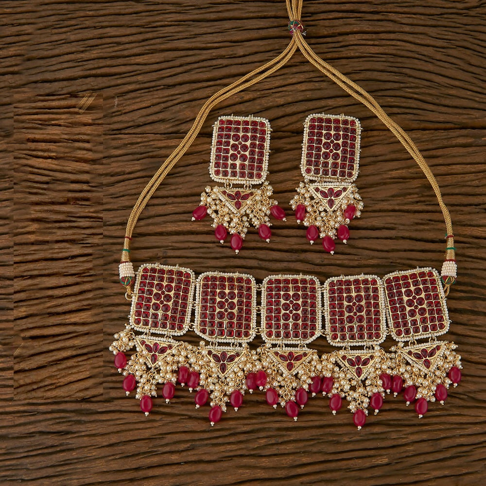 Joban Fashion Women Golden White Ruby Necklace Set - Swadesiicart