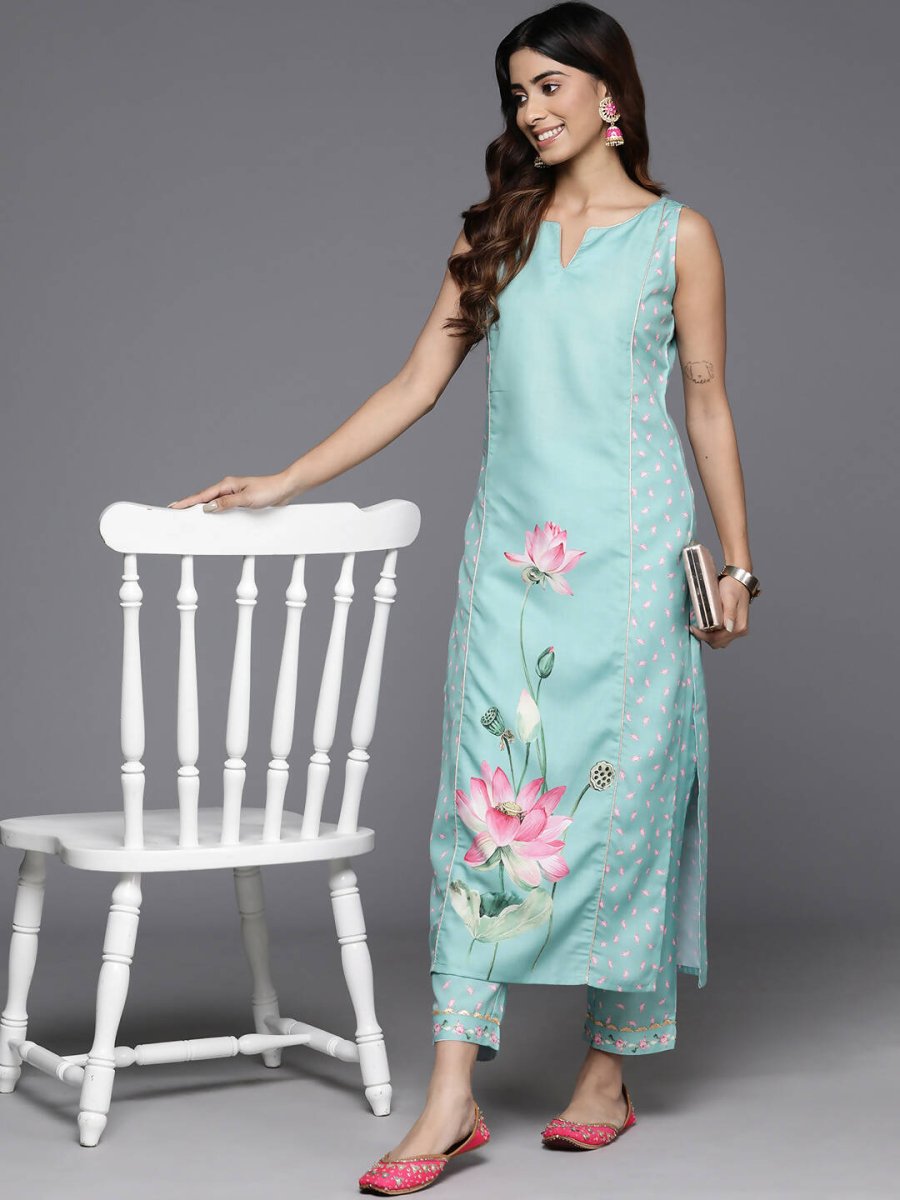 Ahalyaa Women's Traditional wear Kurta Set - Blue | Swadesiicart