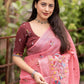 Pink Pure Linen Ethnic Motifs Saree with Unstitched Blouse - Hiral Fashion | Swadesiicart