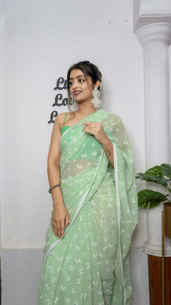 Vamsee Patangiyu Green Georgette Saree - Swadesiicart