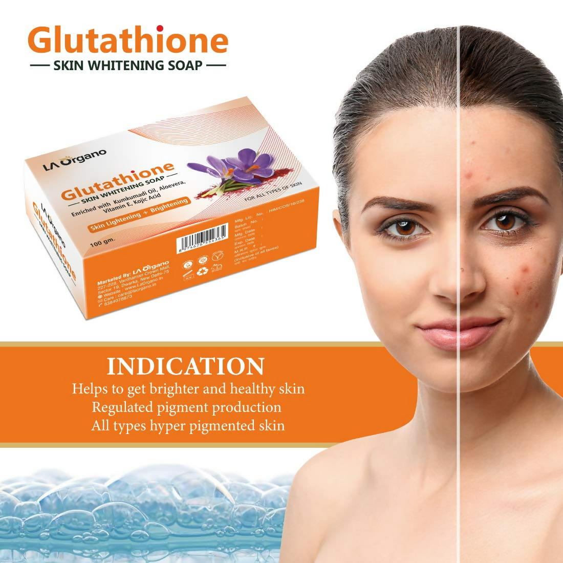 LA Organo Glutathione Kumkumadi Skin Lightening & Brightening Soap | Swadesiicart