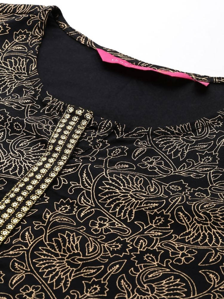 Anubhutee Black & Gold-Toned Ethnic Motifs Printed Kurti | Swadesiicart
