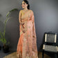 Joban Fashion Peach Handloom Banarasi Organza Silk Khatali Butta Work Saree | Swadesiicart