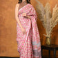 Very Much Indian Pure Cotton Handblock Printed Saree - Light Pink | Swadesiicart
