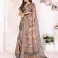 Joban Fashion Grey Floral Print pattern Banarasi Silk Sarees | Swadesiicart