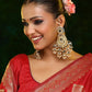 Ruby Raang 22k Gold Polished Kundan Chand Earrings With Ear Chains | Swadesiicart
