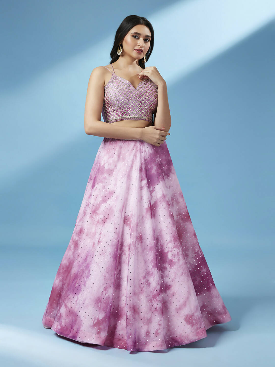House of Panchhi Lavender Organza Floral Printed Lehenga choli & Dupatta | Swadesiicart