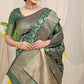 Jyoti Fashion Women's Bottle Green Kanjivaram Silk Zari Woven Saree with Blouse | Swadesiicart