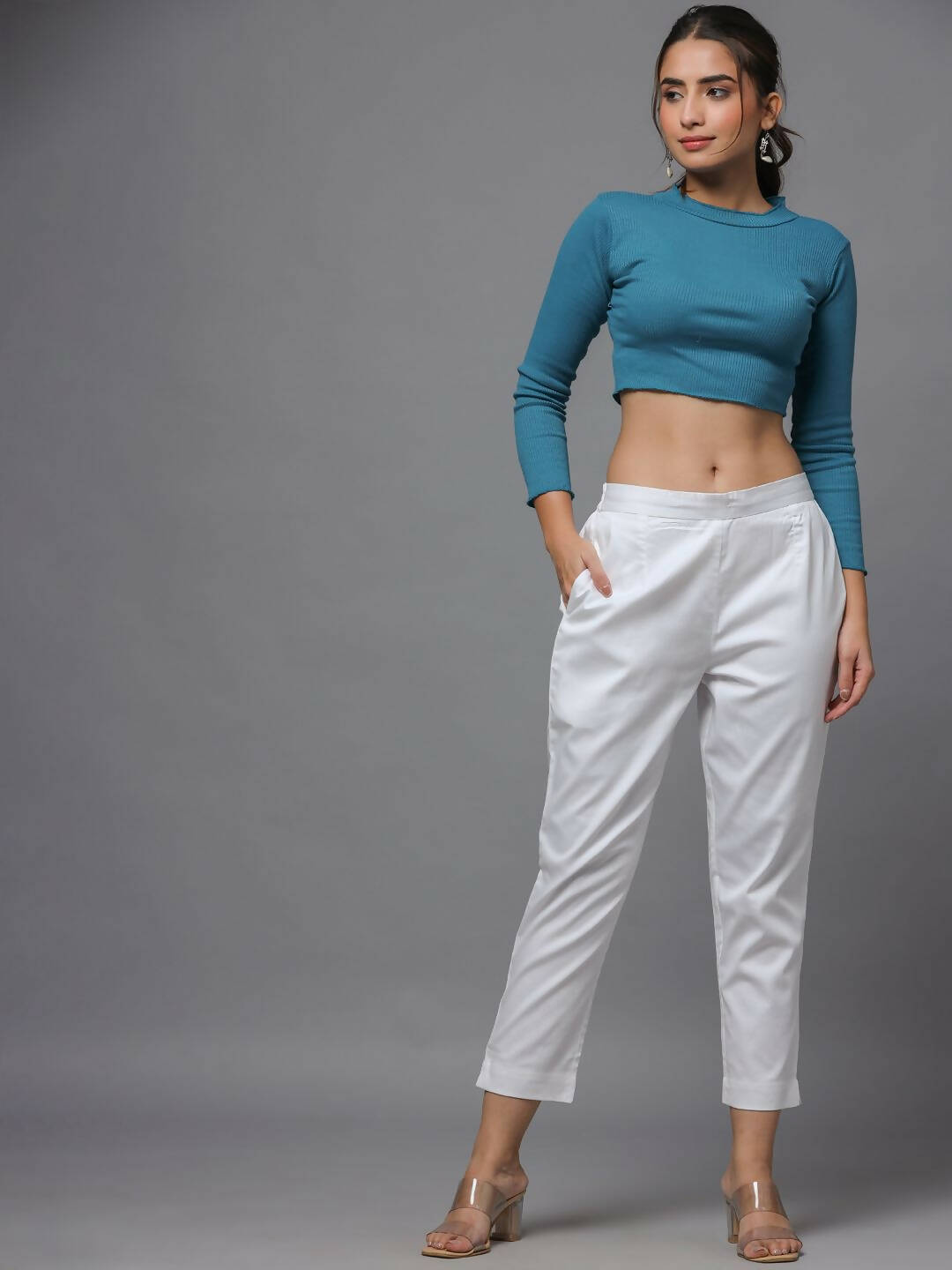 Juniper Women's White Solid Straight Slim Pant | Swadesiicart
