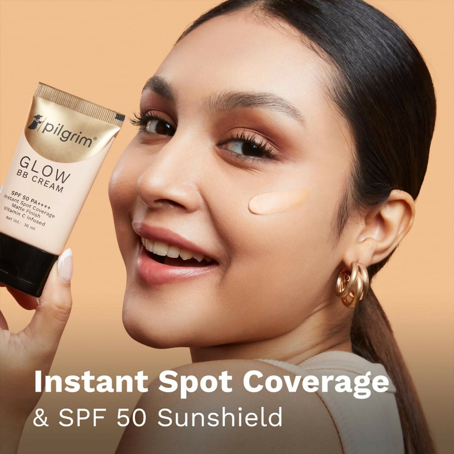 Pilgrim Glow BB Cream SPF 50 PA++++ Instant Spot Coverage Matte Finish Vitamin C Infused - Almond Glow - Swadesiicart