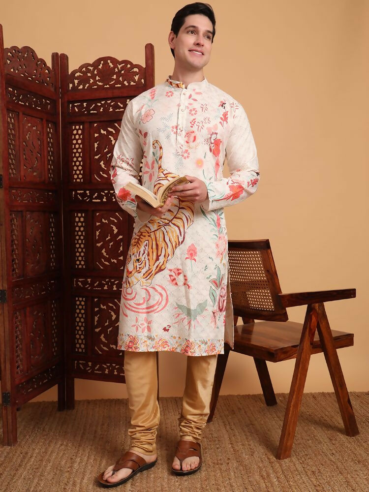 Off White Cotton Printed Chikankari Embroidery Work Kurta - Mahotsav | Swadesiicart