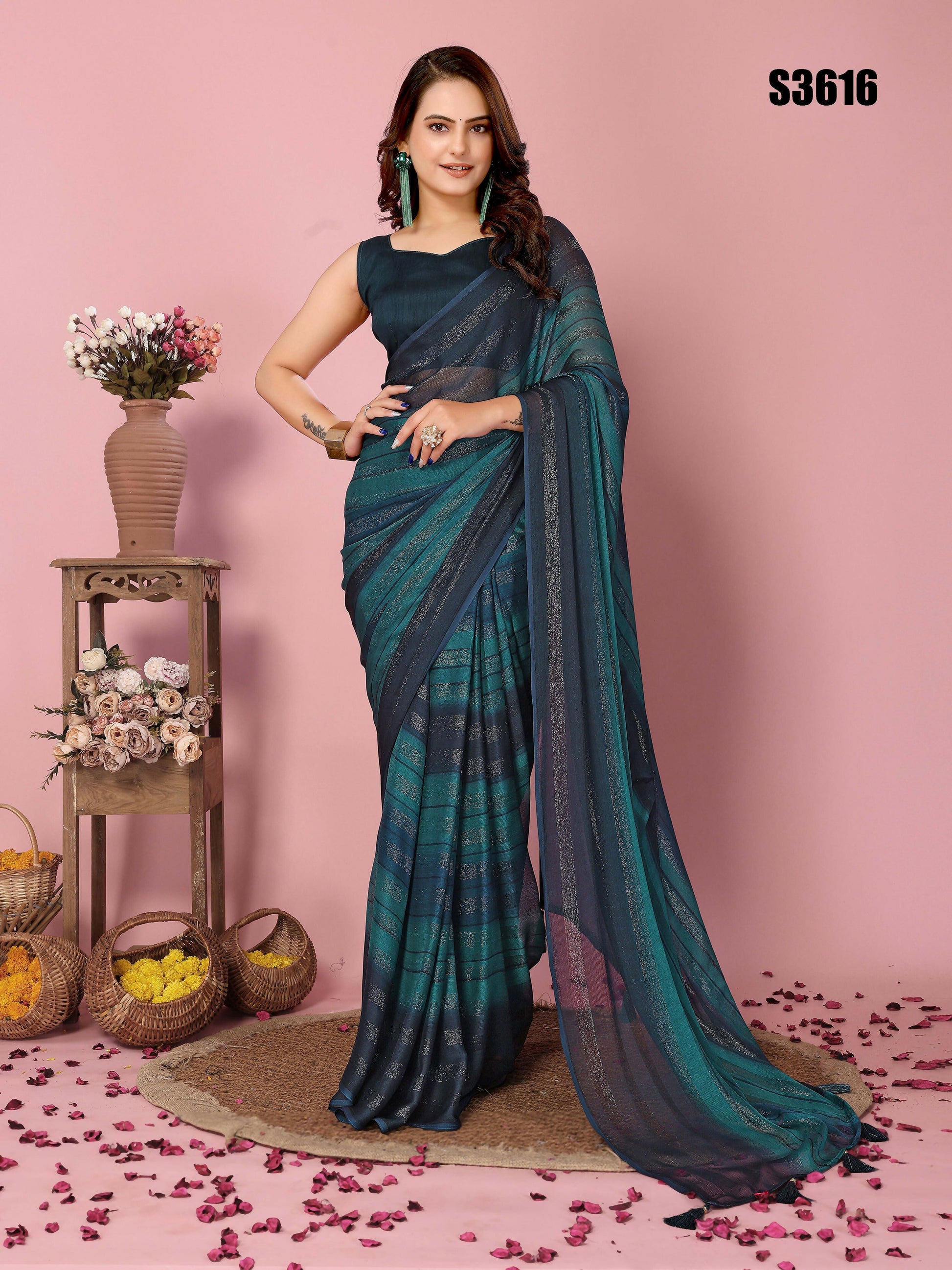 Attractive These Party Wear Ready To Wear Saree - Blue | Swadesiicart