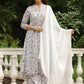 Janasya White Georgette Floral Kurta,Bottom & Dupatta | Swadesiicart