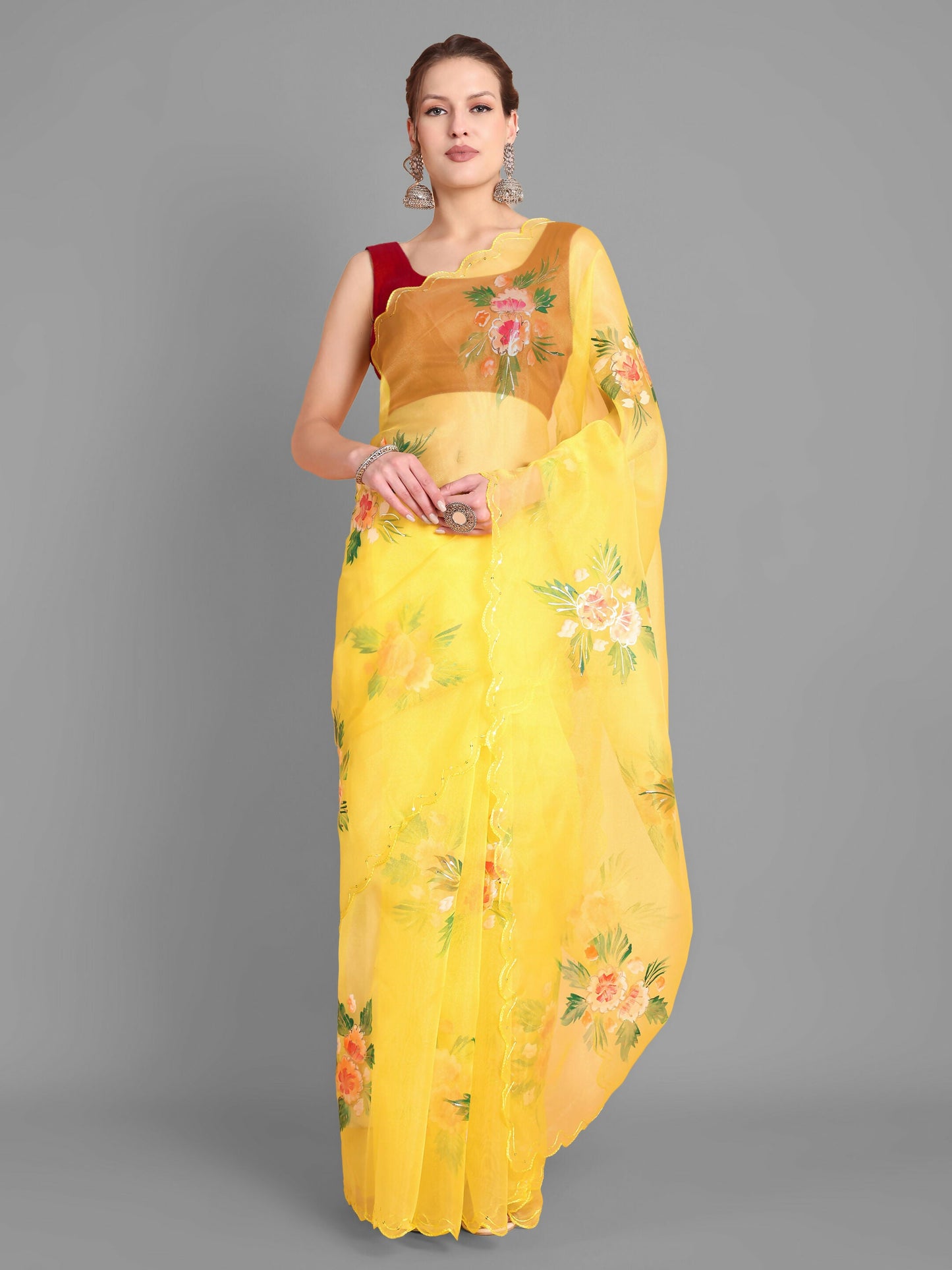Vamsee Gopika Yellow Georgette Saree - Swadesiicart