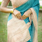 Vishnu Weaves Women's Firozi Tussar Silk Woven Saree with Blouse - Swadesiicart