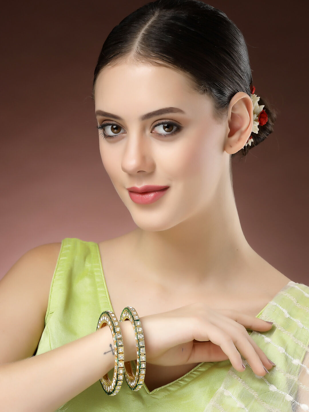 NVR Women's Set Of 2 Gold-Polished Kundan-Studded Bangles - Swadesiicart