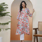 Vaasva Women Peach Floral Cotton Printed Flare Kurti With Pant | Swadesiicart