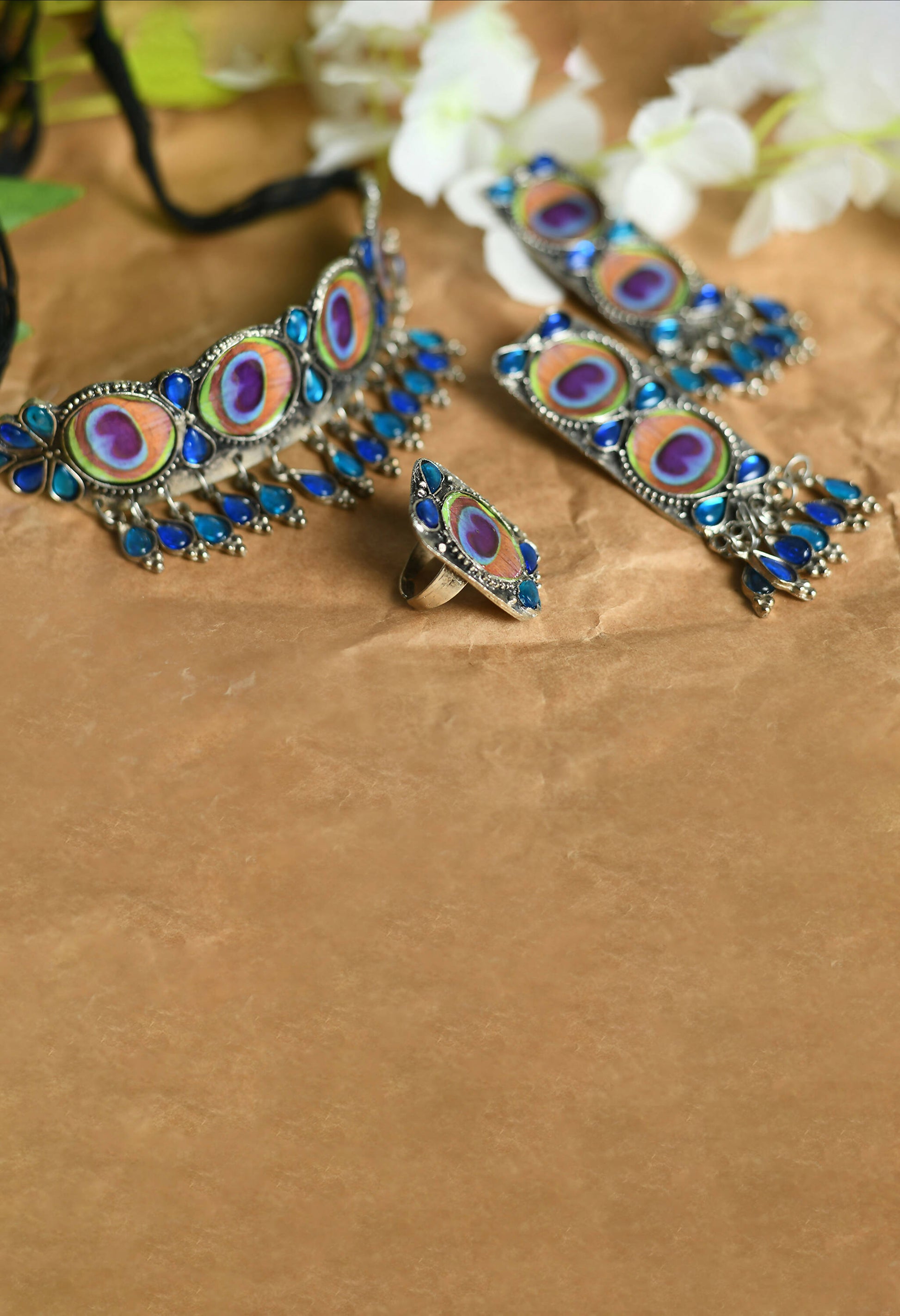 Mominos Fashion Johar Kamal Oxidised Silver-Plated Brass Finish Peacock Wings Choker For Women | Swadesiicart