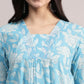 Aavyora Women's Sky Blue Floral Printed A-Line Kurta with Pintucks, Striped Pants & Dupatta Set
