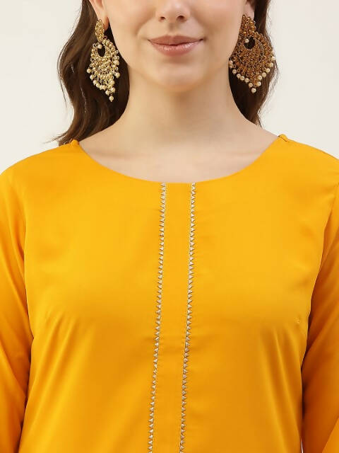 FIORRA Women's Yellow Poly Crepe Straight Kurta Pant With Dupatta - Swadesiicart