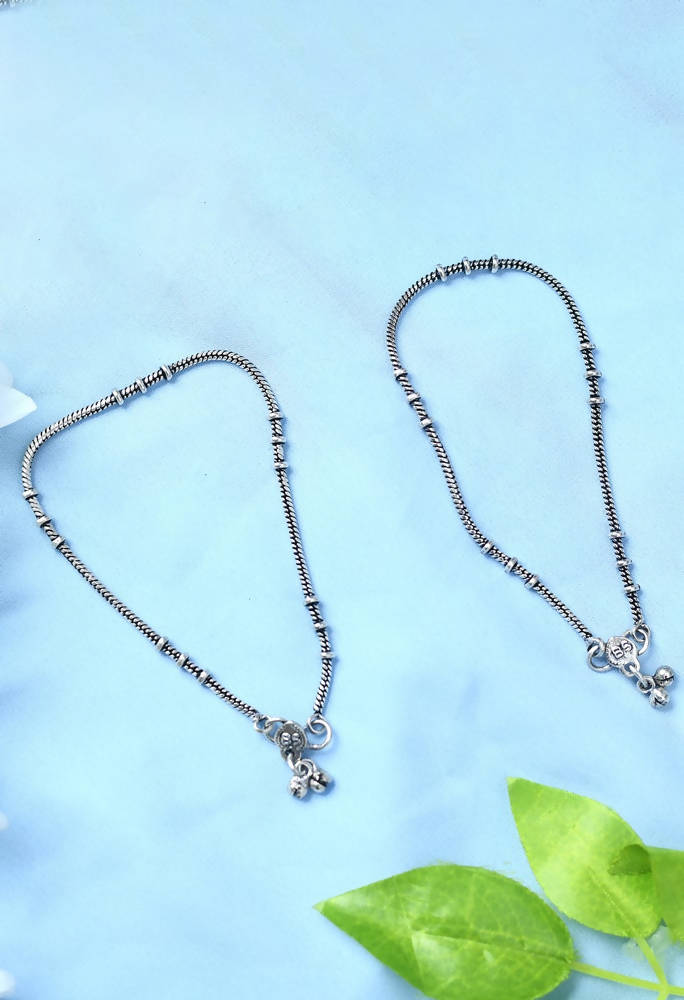 Mominos Fashion Kamal Johar Oxidised Light Weight Silver Anklets | Swadesiicart