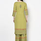 Aniyah Rayon Parrot Green Color Block Print Straight Kurta (AN-198K) - Swadesiicart