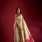 Joban Fashion Cream & Sea Green Plain With Weaving Border Banarasi Silk Sarees | Swadesiicart
