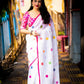 White Pure Linen Ethnic Motifs Saree with Unstitched Blouse - Hiral Fashion | Swadesiicart