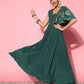 Ahalyaa Gorgeous Green Ethnic Motifs Ruffled Dress | Swadesiicart